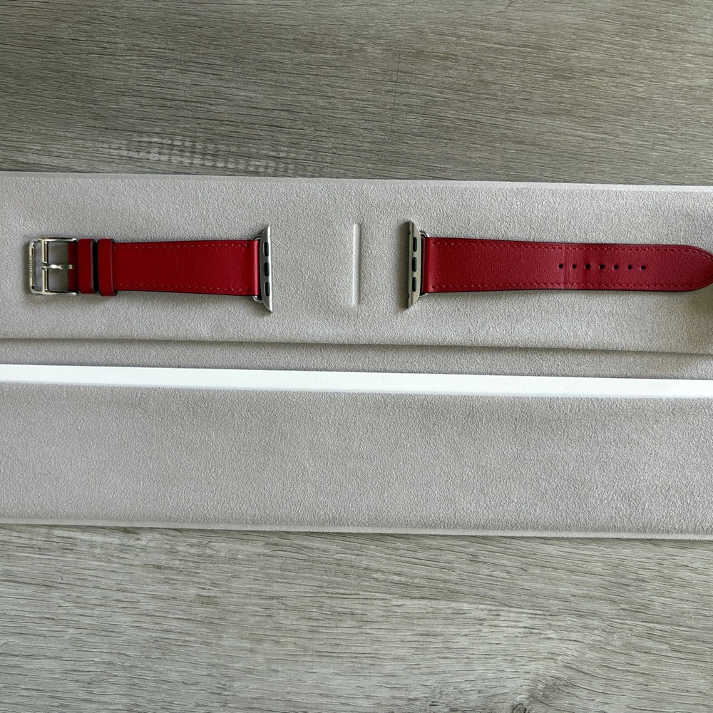 Hermes Red Leather Apple Watch Strap